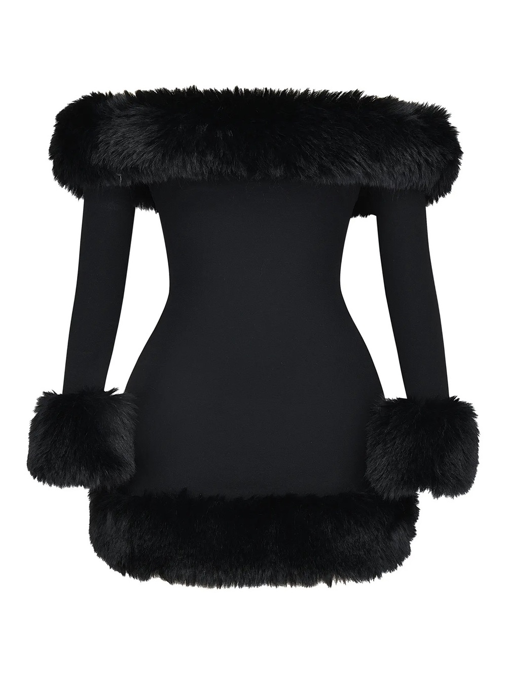 Nordstrom Black One-Shoulder Faux Fur Trim Bodycon Dress